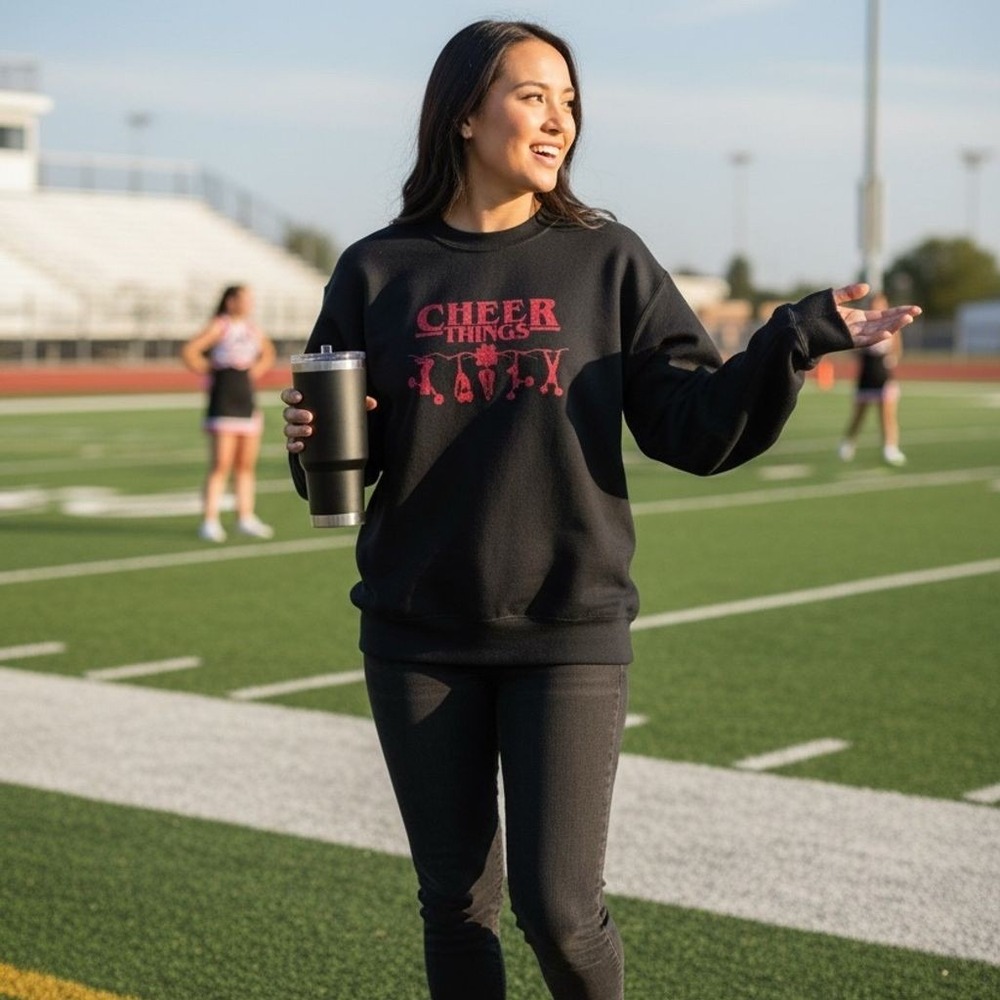 Athletic Works Women's M Black Cheer Things Crewneck Sweatshirt bling flawed‎